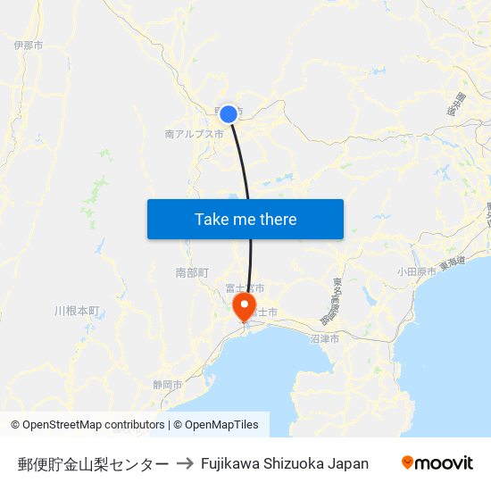 郵便貯金山梨センター to Fujikawa Shizuoka Japan map