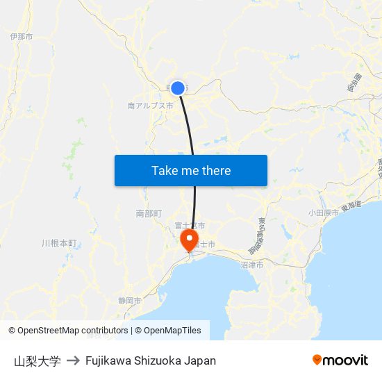 山梨大学 to Fujikawa Shizuoka Japan map