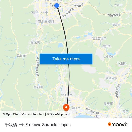 千秋橋 to Fujikawa Shizuoka Japan map