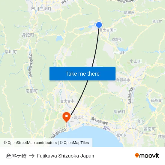 産屋ケ崎 to Fujikawa Shizuoka Japan map