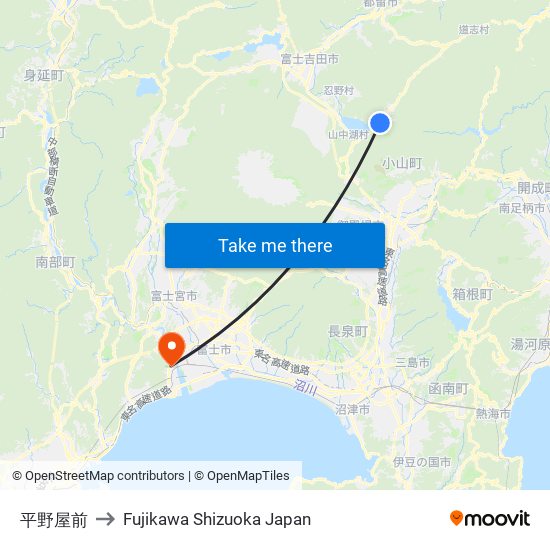 平野屋前 to Fujikawa Shizuoka Japan map