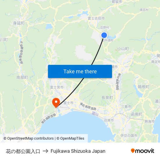 花の都公園入口 to Fujikawa Shizuoka Japan map