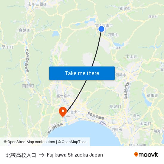 北稜高校入口 to Fujikawa Shizuoka Japan map