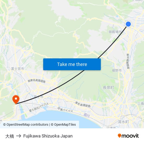 大橋 to Fujikawa Shizuoka Japan map