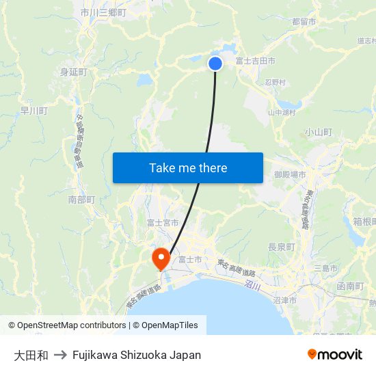 大田和 to Fujikawa Shizuoka Japan map