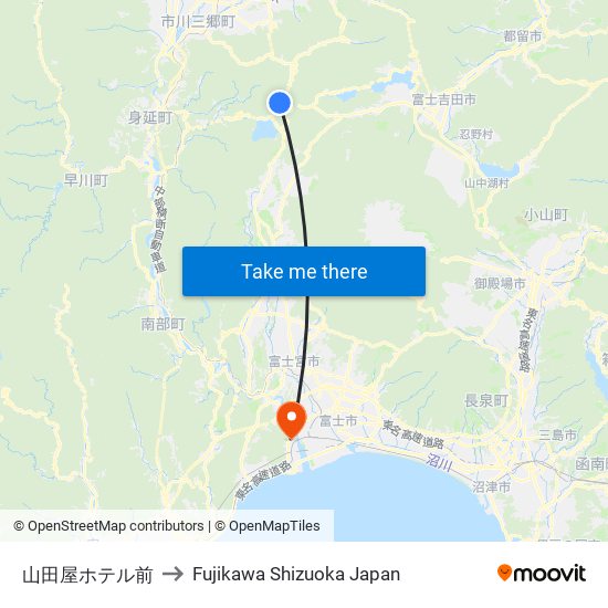 山田屋ホテル前 to Fujikawa Shizuoka Japan map