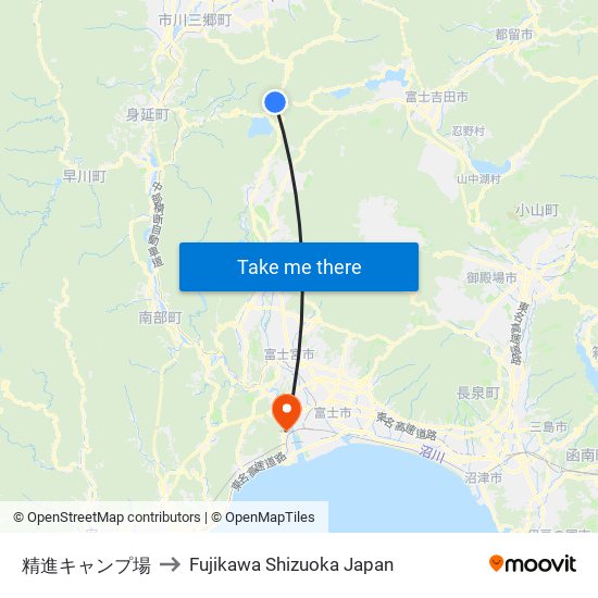 精進キャンプ場 to Fujikawa Shizuoka Japan map