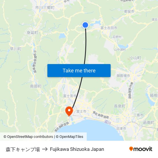 森下キャンプ場 to Fujikawa Shizuoka Japan map