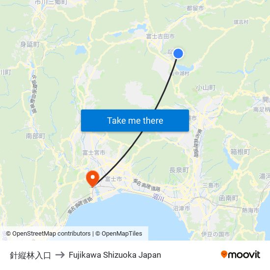 針縦林入口 to Fujikawa Shizuoka Japan map