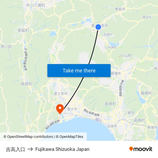 吉高入口 to Fujikawa Shizuoka Japan map