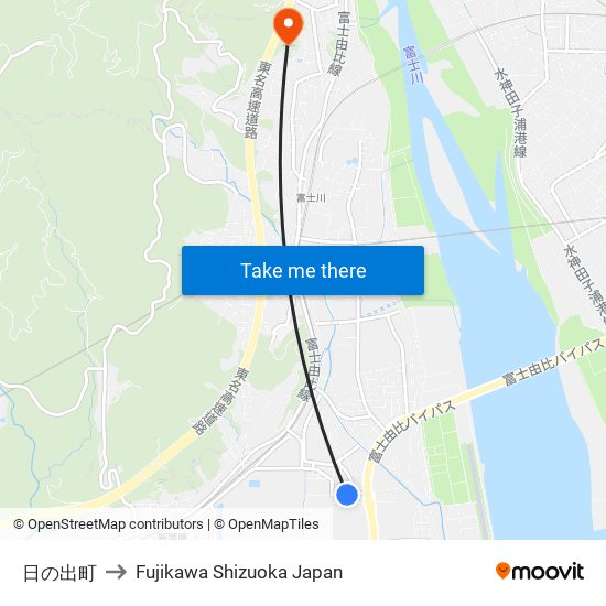 日の出町 to Fujikawa Shizuoka Japan map