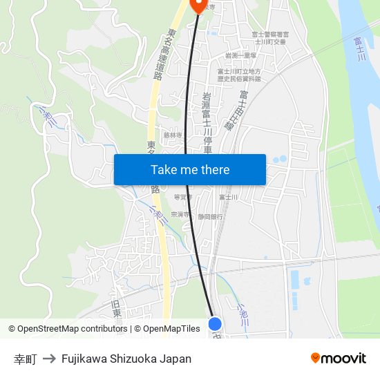 幸町 to Fujikawa Shizuoka Japan map