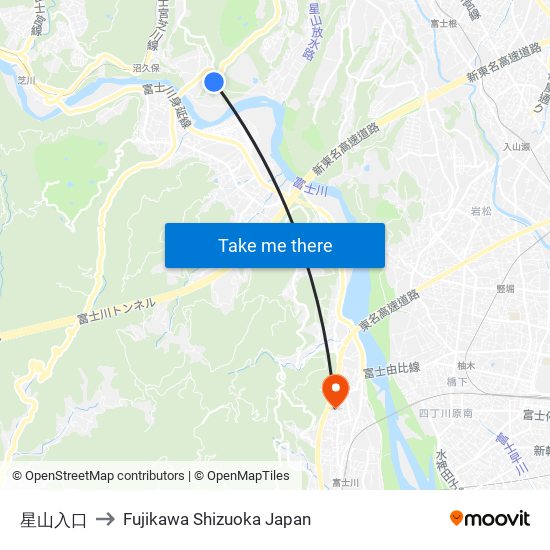 星山入口 to Fujikawa Shizuoka Japan map