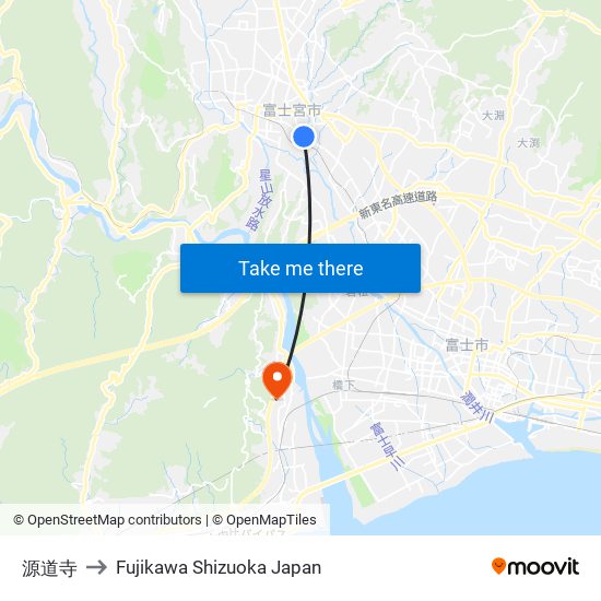 源道寺 to Fujikawa Shizuoka Japan map