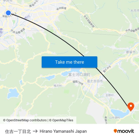 住吉一丁目北 to Hirano Yamanashi Japan map