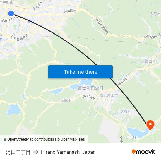 湯田二丁目 to Hirano Yamanashi Japan map