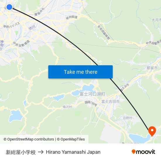 新紺屋小学校 to Hirano Yamanashi Japan map