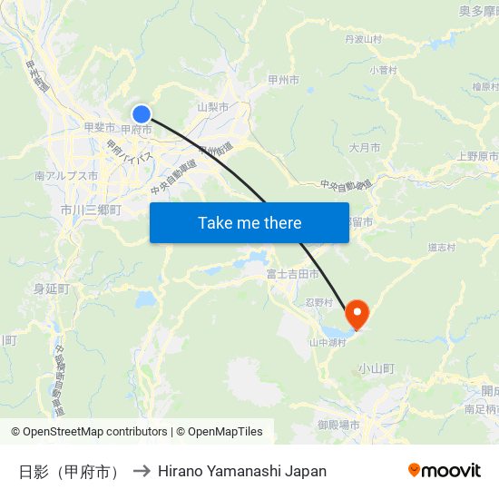 日影（甲府市） to Hirano Yamanashi Japan map