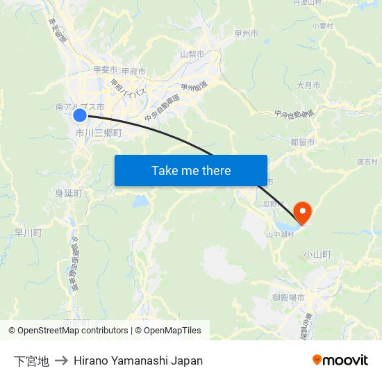 下宮地 to Hirano Yamanashi Japan map