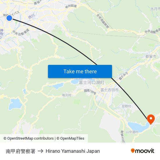 南甲府警察署 to Hirano Yamanashi Japan map