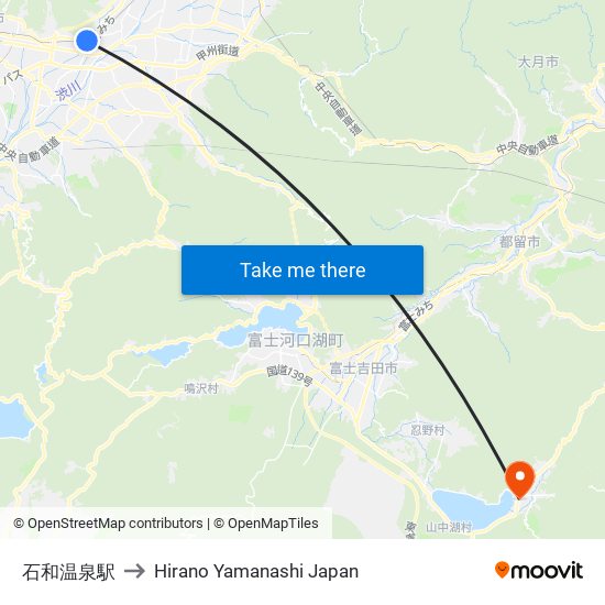 石和温泉駅 to Hirano Yamanashi Japan map
