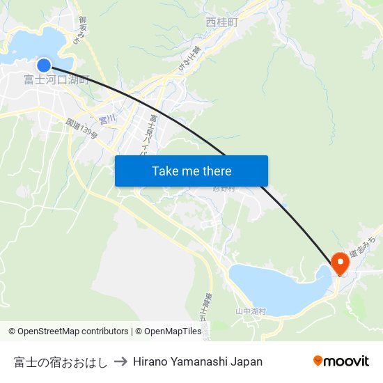 富士の宿おおはし to Hirano Yamanashi Japan map