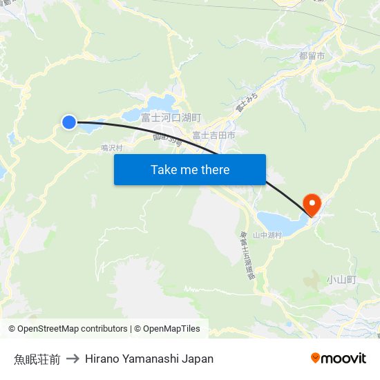 魚眠荘前 to Hirano Yamanashi Japan map