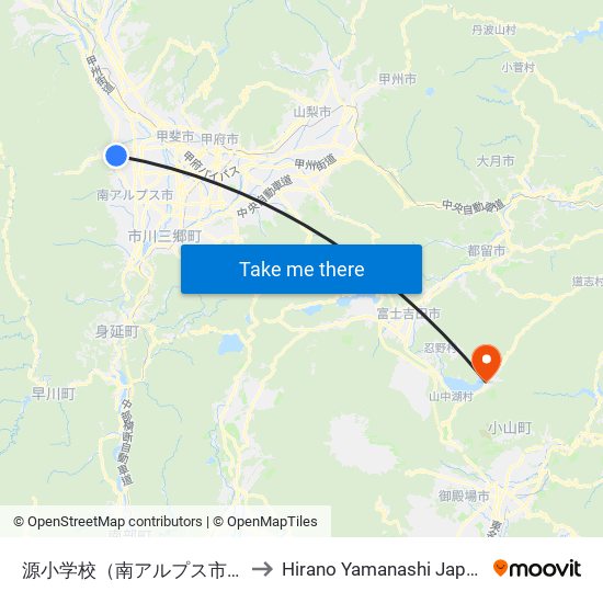 源小学校（南アルプス市） to Hirano Yamanashi Japan map
