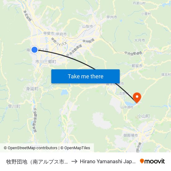 牧野団地（南アルプス市） to Hirano Yamanashi Japan map