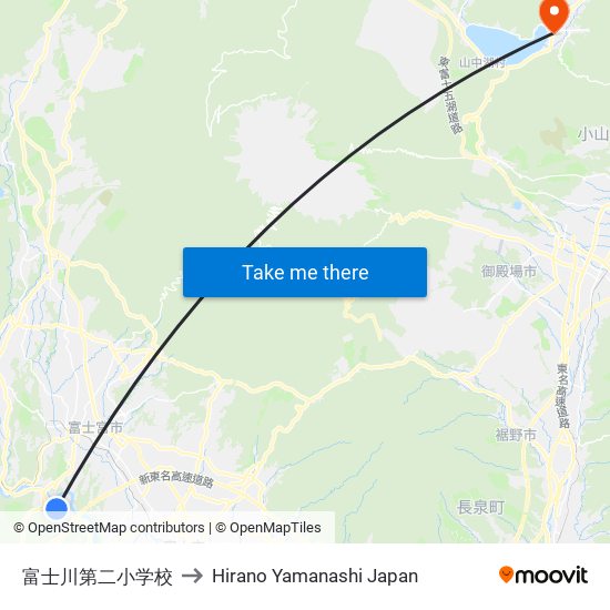 富士川第二小学校 to Hirano Yamanashi Japan map