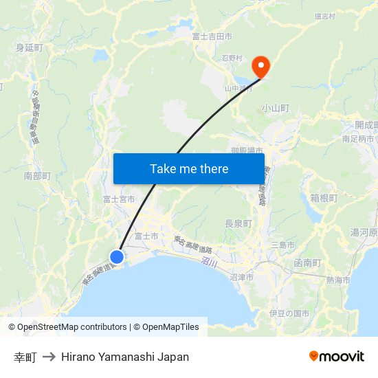 幸町 to Hirano Yamanashi Japan map