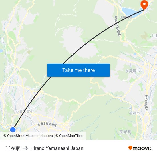 半在家 to Hirano Yamanashi Japan map