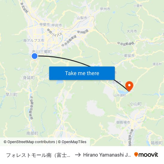 フォレストモール南（富士川町） to Hirano Yamanashi Japan map
