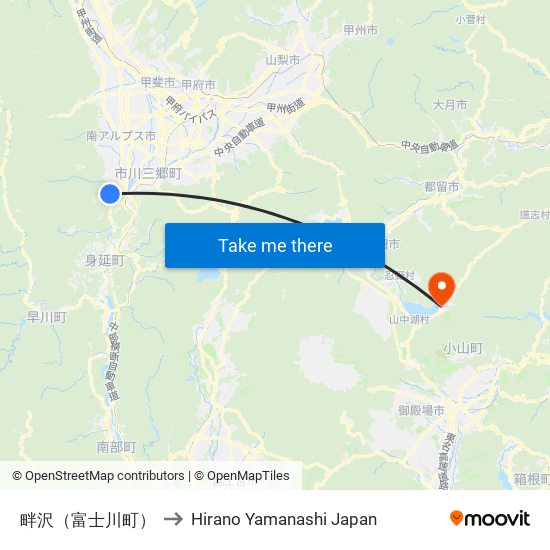 畔沢（富士川町） to Hirano Yamanashi Japan map