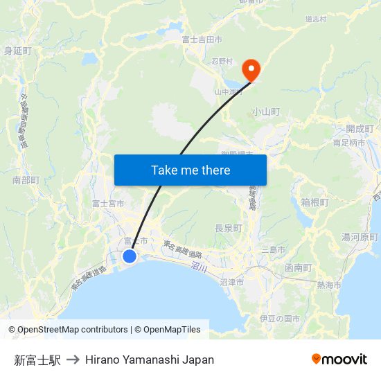 新富士駅 to Hirano Yamanashi Japan map