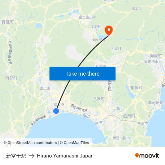 新富士駅 to Hirano Yamanashi Japan map