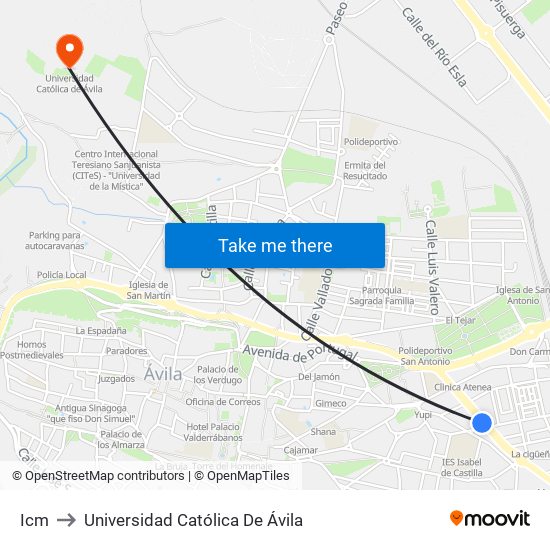 Icm to Universidad Católica De Ávila map