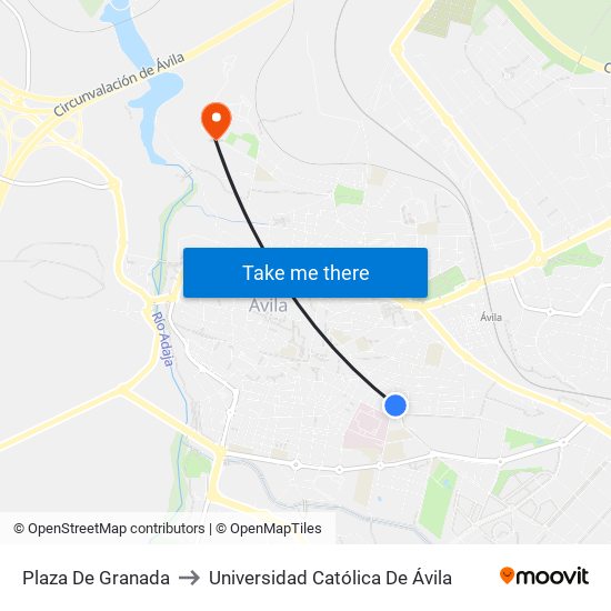 Plaza De Granada to Universidad Católica De Ávila map