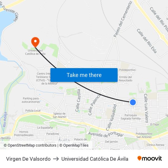 Virgen De Valsordo to Universidad Católica De Ávila map