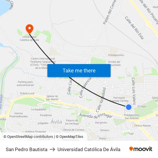 San Pedro Bautista to Universidad Católica De Ávila map