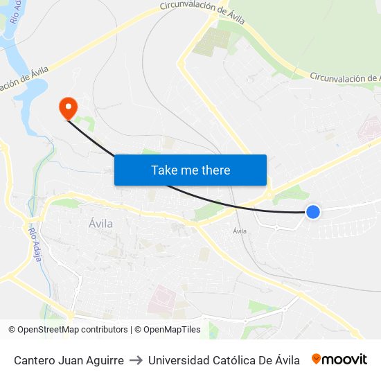 Cantero Juan Aguirre to Universidad Católica De Ávila map