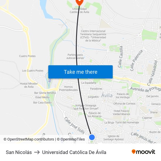 San Nicolás to Universidad Católica De Ávila map