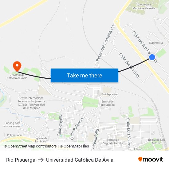 Rio Pisuerga to Universidad Católica De Ávila map