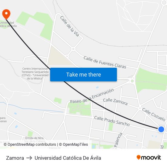 Zamora to Universidad Católica De Ávila map