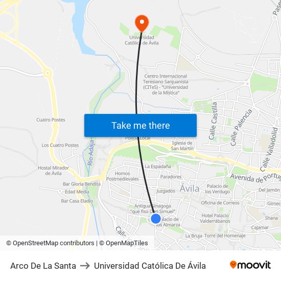 Arco De La Santa to Universidad Católica De Ávila map