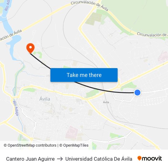 Cantero Juan Aguirre to Universidad Católica De Ávila map