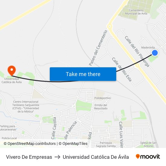 Vivero De Empresas to Universidad Católica De Ávila map