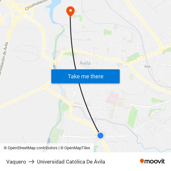 Vaquero to Universidad Católica De Ávila map