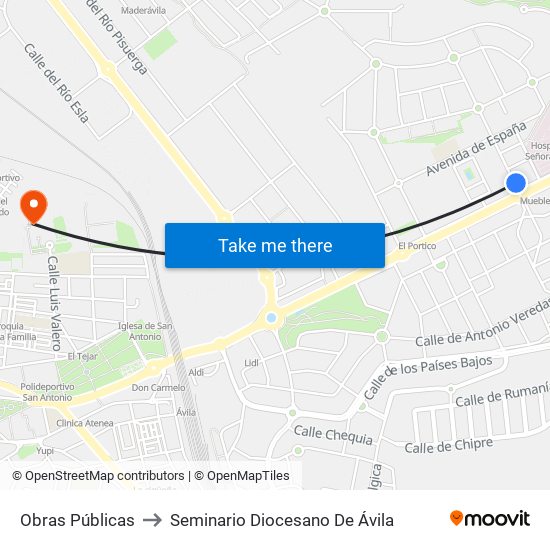 Obras Públicas to Seminario Diocesano De Ávila map