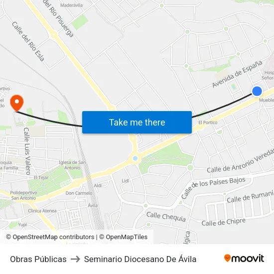 Obras Públicas to Seminario Diocesano De Ávila map